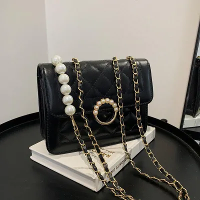 Crossbody Trendy Pearl Long Chain Square Bag